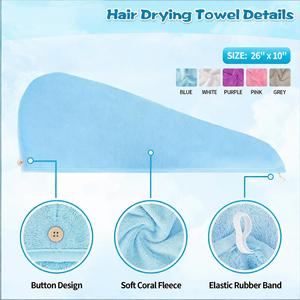 Serviette à cheveux à séchage rapide, très absorbante, turban ajustable anti-frisottis avec bouton et boucle élastique pour cheveux mouillés, bouclés et longs - Product Image 3