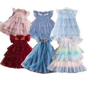 FuYu Hot Selling Little Girl Sommer Casual Tutu Pailletten kleid Sparkly Princess für Hochzeits feier