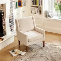 Moderner Wingback Single Sofa Stuhl mit Holzbeinen Gepolsterter Stoff Akzent Sessel für Schlafzimmer Esszimmer und Wohnzimmer