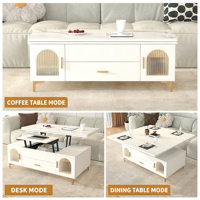 Table de salon multifonctionnelle moderne style crème, relevable, pliable et mobile 2-en-1, pour café et repas, personnalisable OEM ODM