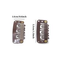 50 pinces à pression en plastique en forme de U à 6 dents pour extensions de cheveux - 3,3 cm/1,3 pouces (brun foncé)