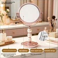 Miroir de maquillage double face à grossissement 1x, avec cadre en métal perlé de luxe, finition argentée, pour dortoir et bureau à domicile