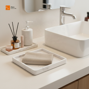 Plateau rectangulaire en polyrésine marbrée blanche ALEO pour hôtels, salle <span class=keywords><strong>de</strong></span> bain et cuisine, support pour <span class=keywords><strong>parfums</strong></span>, bijoux et articles <span class=keywords><strong>de</strong></span> toilette - Product Image 4