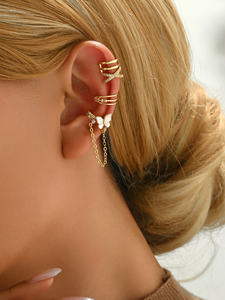 Stylish Butterfly Wing Trendy <b>Fashionable</b> Clip-On Copper <b>Hoops</b> New Style Non-Pierced Cuff <b>Earrings</b> for Women Perfect Gift - Product Image 2