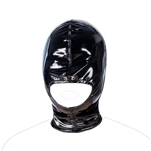 Latex Leather Open Mouth Hole Headgear Back Zip Full Face Mask For Cosplay Slave Game Toys Fetish Bondage Hood