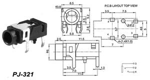 PJ-321 Conector de Audio de 3.5mm, Montaje Horizontal de 4 Pines a Través del Orificio, Conector Hembra - Product Image 6