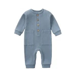 2023 Customized Fashion Brand white knit cotton Onsies Baby Muslin Romper Baby Clothes Home Wear For Kids