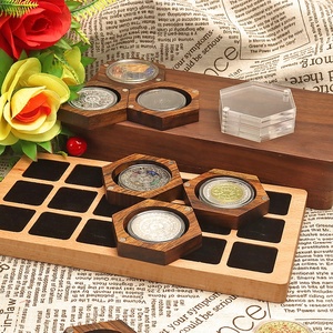 Ebony Hexagonal Commemorative Coin Box Wooden Badge Display Rack Medal <strong>Acrylic</strong> Cover Magnetic <strong>Storage</strong> Box - Product Image 2