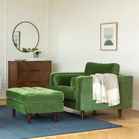 Fauteuil de loisirs modulaire traditionnel en velours vert herbe, canapé 1 place pour appartement, salle à manger, salon, hôtel et villa