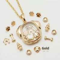 Collier personnalisé avec pendentif photo ouvrable sur le thème des animaux, en verre ajouré, motif chien en cuivre, avec chaîne en bambou pour