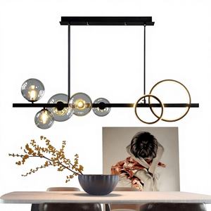 Lámpara Colgante Moderna de Estilo Nórdico con Marco de Hierro y Altura Ajustable, con Pantalla de Vidrio para Mesa de Comedor, Barra o Mostrador - Lámpara de Araña Estilo Frijol Mágico - Product Image 1