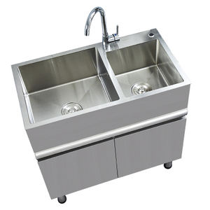 Stainless steel single and double slot combined sink cabinet