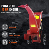 Broyeur de bois mobile forestier CE 13HP, moteur à essence 4 temps OHV, roulement durable, broyeur de bois, 2 ports de décharge