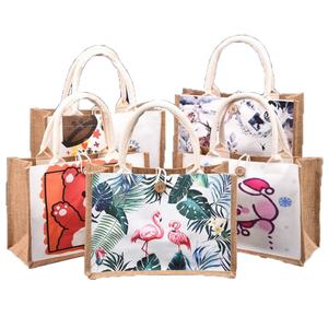 Sacs en toile de jute imperméables pour fabricants, vente en gros, sacs de shopping personnalisés avec logo, sacs de plage souvenirs, sacs fourre-tout pour femmes, sacs en jute bicolores - Product Image 3