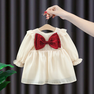 Abbigliamento per bambini primavera e <span class=keywords><strong>autunno</strong></span> nuova gonna a maniche lunghe con fiocco per ragazze vestito da principessa per bambini carino - Product Image 3