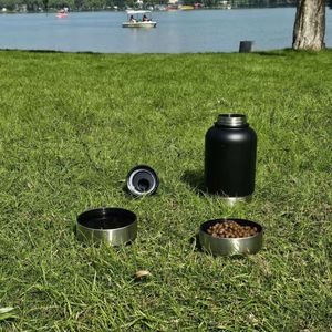 Botella de agua deportiva portátil de acero inoxidable con aislamiento al vacío, doble compartimento, impermeable, con asa para exteriores, diseño sólido, para perros - Product Image 3