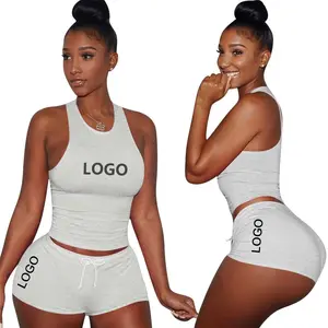Conjunto de dos piezas con LOGO personalizado para mujer, traje corto deportivo transpirable de talla grande, conjunto de dos piezas
