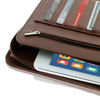 Venta al por mayor de cuero genuino de la cartera de negocios caso notebook con cremallera