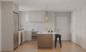 Meuble <span class=keywords><strong>de</strong></span> cuisine Lesso Home sur mesure en chêne blanc style Shaker, armoire <span class=keywords><strong>de</strong></span> cuisine laquée en forme <span class=keywords><strong>de</strong></span> L, ensemble d'îlots <span class=keywords><strong>de</strong></span> cuisine modernes pour villa - Product Image 2