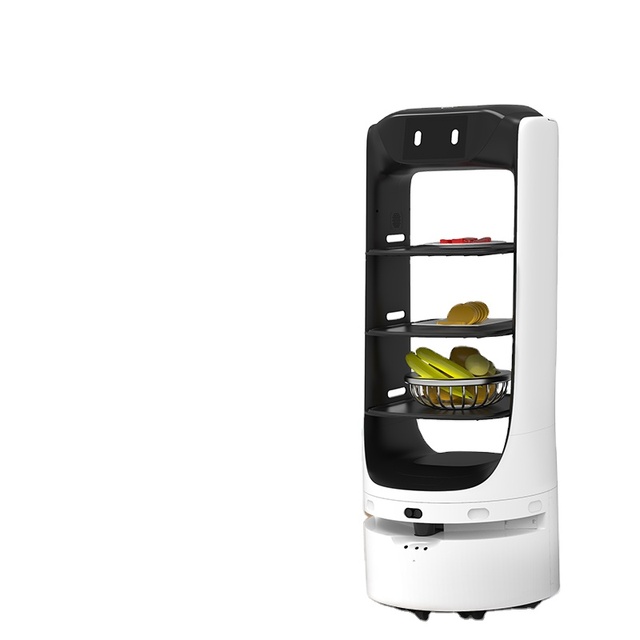 Restaurant High Quality Smart Food Delivery Serving Robot with 10-12H Battery Life 3/4 Compartments LDS Slam+Vslam Navigation