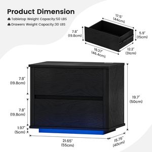 Table <span class=keywords><strong>de</strong></span> chevet avec 2 tiroirs et éclairage LED, armoire <span class=keywords><strong>de</strong></span> chevet moderne avec station <span class=keywords><strong>de</strong></span> charge, armoire <span class=keywords><strong>de</strong></span> chevet aux <span class=keywords><strong>coins</strong></span> arrondis - Product Image 4