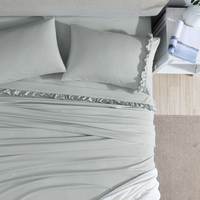 Ensemble de draps de lit à ourlet festonné taille Queen 90gsm Microfibre douce 100% polyester 4 pièces Literie avec drap plat Drap housse Taies d'oreiller