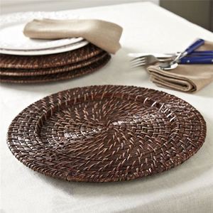 Assiettes de présentation en solde 2022, assiettes en rotin ou en bambou, écologiques, en herbe de mer, rotin de qualité pour le café, le mariage, la rose - Product Image 1