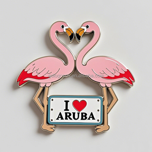 Imán <span class=keywords><strong>de</strong></span> Refrigerador Metálico con Diseño <span class=keywords><strong>de</strong></span> Playa <span class=keywords><strong>de</strong></span> Bonaire y Aruba, Recuerdo <span class=keywords><strong>de</strong></span> Flamenco con Esmalte Suave y Diseño Costero - Product Image 2