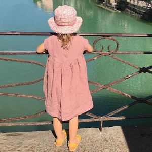 Vestido de lino para bebés, <span class=keywords><strong>pijama</strong></span> de estilo sencillo con volantes, lavado a la piedra, 100% puro - Product Image 2