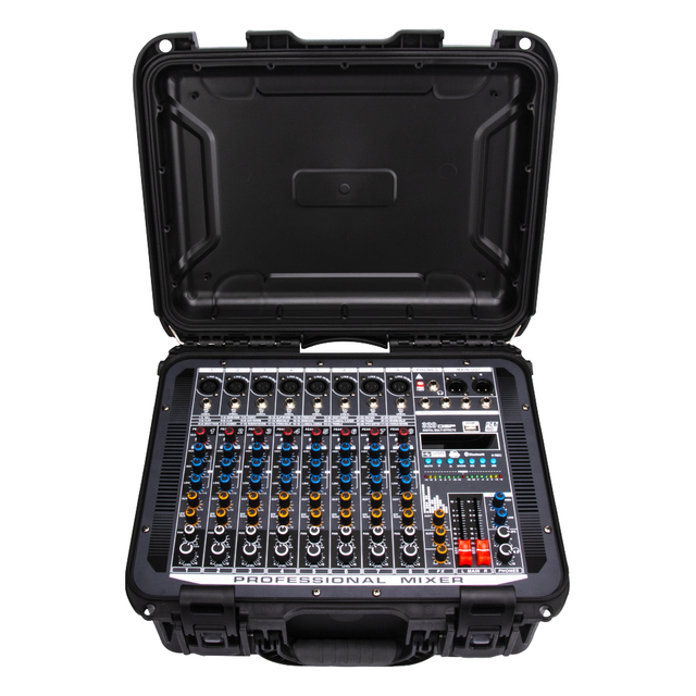 FBX-08 500W*2 Power Mixer USB Bluetooth Reverb Monitor Earphone 8 Channel Amplifier Mixer for Stage DJ Audio Sound Equipment