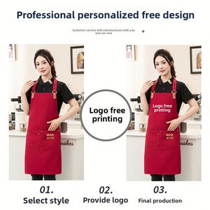 Custom Logo Reusable Durable Restaurant Milk Tea Cafe <b>Apron</b> for Chef <b>Kitchen</b> Printed Canvas Waiter - Product Image 4