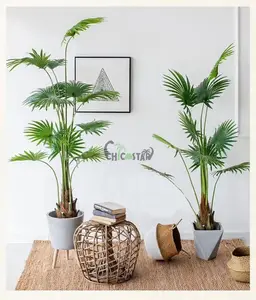 Cheap Plastic Small Ornamental indoor artificial fan Palm plants Leaves / wholesale mini artificial Livistona Plants Trees