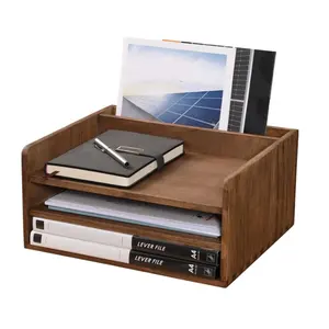 Rustieke Bruine Houten Bureau Organizer Bureaublad Bestand Organizer Standaard Met 3 Papieren Brievenbak