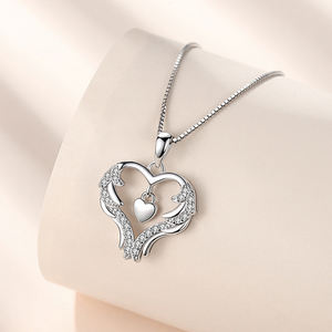 D533 925 Sterling Silver Angel's Kiss Collier Coeur Pendentif Simple Zircon Haute Qualité pour Femme Bijoux Cadeau - Product Image 2