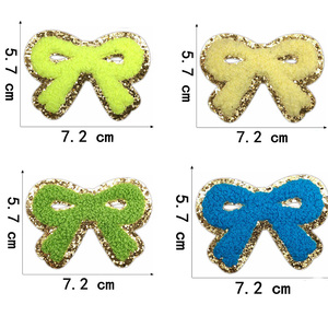 Venta al por mayor lindo multicolor Bowknot parche bordes dorados brillo apliques hierro Chenille parches bordados para DIY sombreros bolsos ropa - Product Image 4