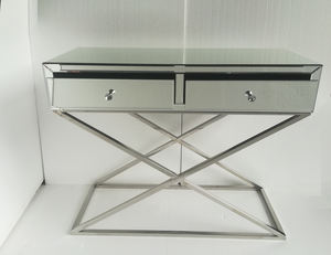 Table console de couloir avec miroir, base en acier inoxydable <span class=keywords><strong>Xavier</strong></span>, 2 tiroirs - Product Image 3