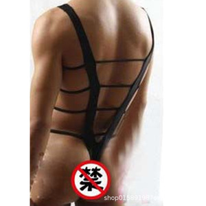 Body sexy pour homme, noir, sans manches, tricoté, lisse, vêtement de nuit, lingerie, tenue décontractée, découpe sur le devant, ajusté, une pièce - Product Image 3