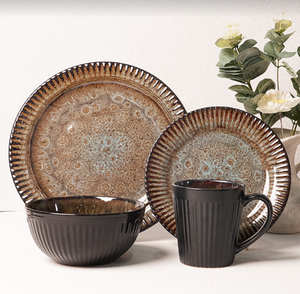 Set di Stoviglie in Ceramica Scanalata da 16 Pezzi per 4 Persone, Stile Rustico Moderno, Lavabile in Lavastoviglie e Utilizzabile nel Microonde, Sostenibile - Product Image 2