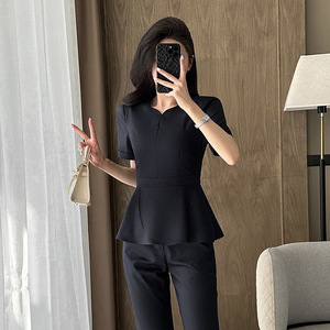 Apricot Women's Suit Set Short Sleeve Satin Office Lady Skirt Professional Workwear Spring Anti-Wrinkle - Product Image 2