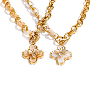 قلادة XY 2045 الأنيقة من الراتنج والفولاذ المقاوم للصدأ، مجوهرات نسائية مع قلادة زهرة من الحجر الطبيعي المطلي بالمينا - Product Image 1