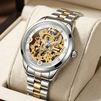 Montre mécanique entièrement automatique pour femme DK&YT, cadran lumineux décontracté, bracelet en cuir, verre rond en or rose, sport