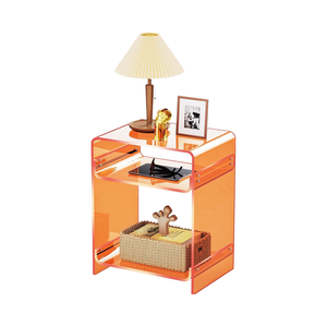 Table de rangement pour tourne-disques en acrylique orange, étagère, table d'appoint carrée en PU, table de chevet, table d'appoint transparente pour salon, canapés - Product Image 6