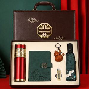 Modern Personalized Logo PU Leather <b>Notebook</b> USB Drive Pen Umbrella Thermos and Keychain Gift <b>Set</b> Wholesale Products From China - Product Image 2