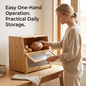 Eco-friendly Bamboo Bread Box 2-Tier Trapezoidal Bread Proofing Box Large-Capacity Flip-Top Bread Storage Box for Restaurants - Product Image 2