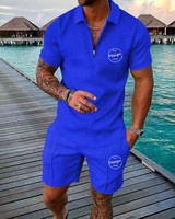 Vente en gros de vêtements de golf, ensemble polo et short à fermeture éclair pour hommes, ensembles de survêtements pour hommes personnalisés de haute qualité, ensembles pour hommes avec logo sérigraphié en soie