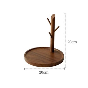 Jingheju Wooden <b>Tree</b> Shaped Jewelry <b>Stand</b> With Tray Solid Wood Desktop Display Rack For Necklaces Rings Organizing Storage - Product Image 2