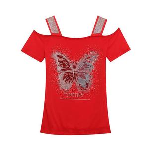 Camiseta de verano exquisita <span class=keywords><strong>con</strong></span> pedrería, de doble capa, de seda helada y malla, de manga corta, a <span class=keywords><strong>la</strong></span> moda, <span class=keywords><strong>con</strong></span> hombros descubiertos y <span class=keywords><strong>espalda</strong></span> hermosa - Product Image 5