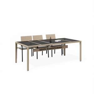 Tavolo da Giardino in Polyrattan Beige 98.43 X 39.37 X 29.53 con Telaio in Alluminio, Design Contemporaneo e Durevole - Product Image 1