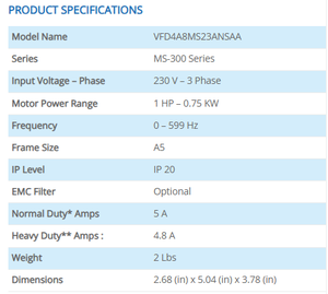Variateur de fréquence triphasé MS300 Series AC Motor Drive VFD4A8MS23ANSAA 1,5 kW - Product Image 2