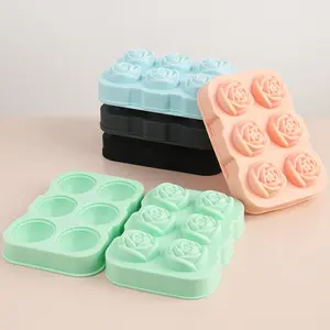 Multi Colors Flower Shaped Ice Cube Tray Big Ice Maker Rose Mold 9 Cavities Silicone Ice Tray With Lid